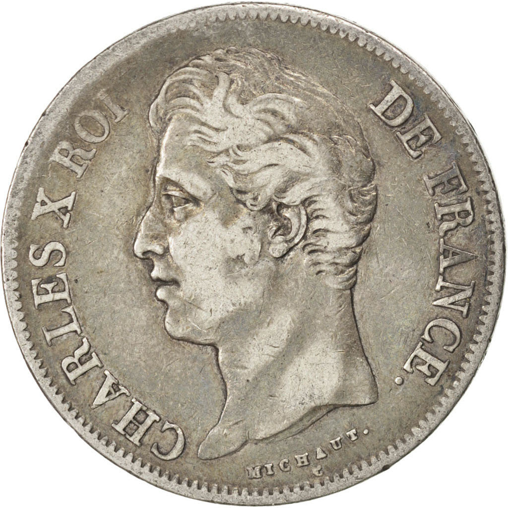 FRANCE, Charles X, 5 Francs, 1827, Rouen, KM #728.2, VF(30-35), Silver, Gadoury.