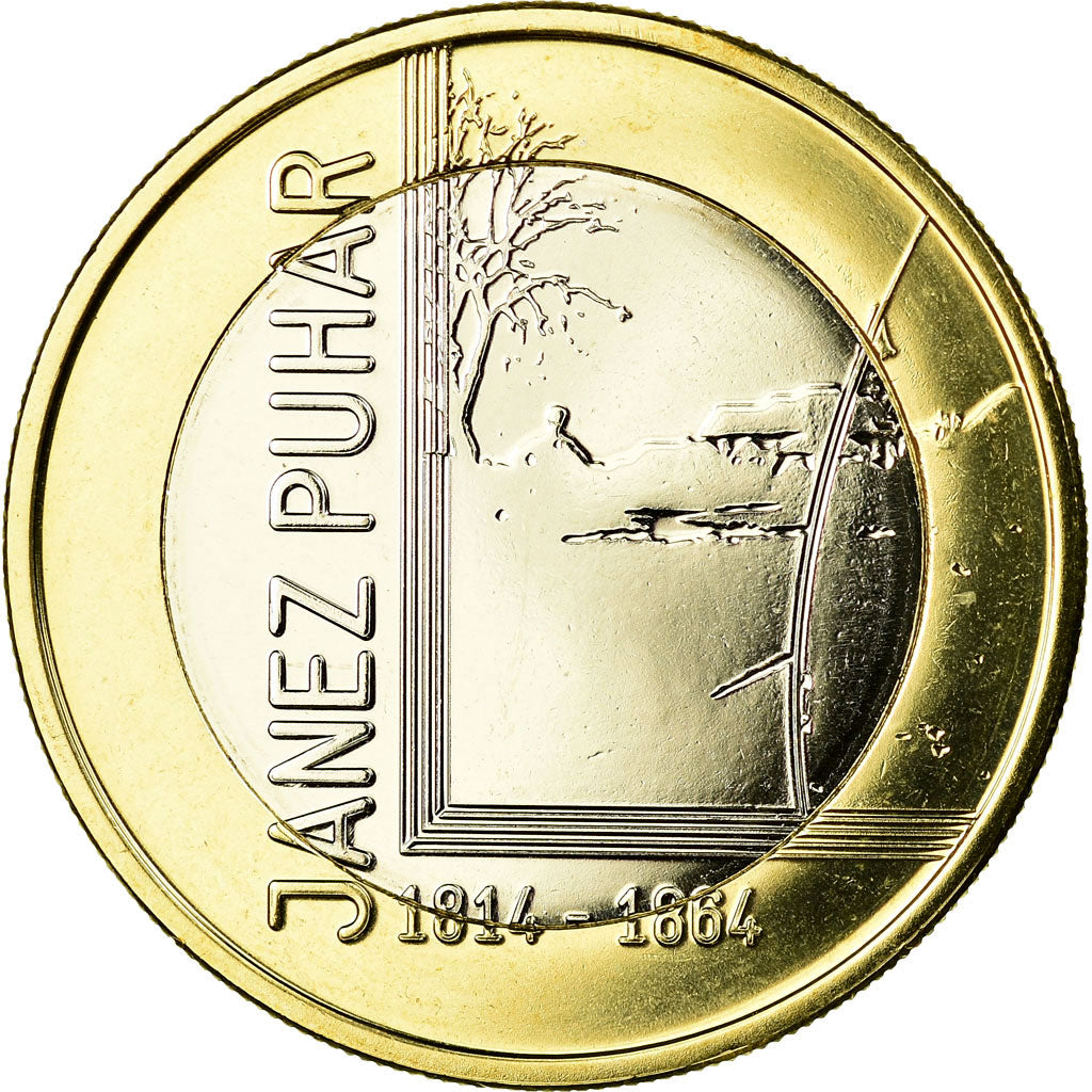 Slovenia, 3 Euro, Janez Puhar, 2014, MS(63), Bi-Metallic
