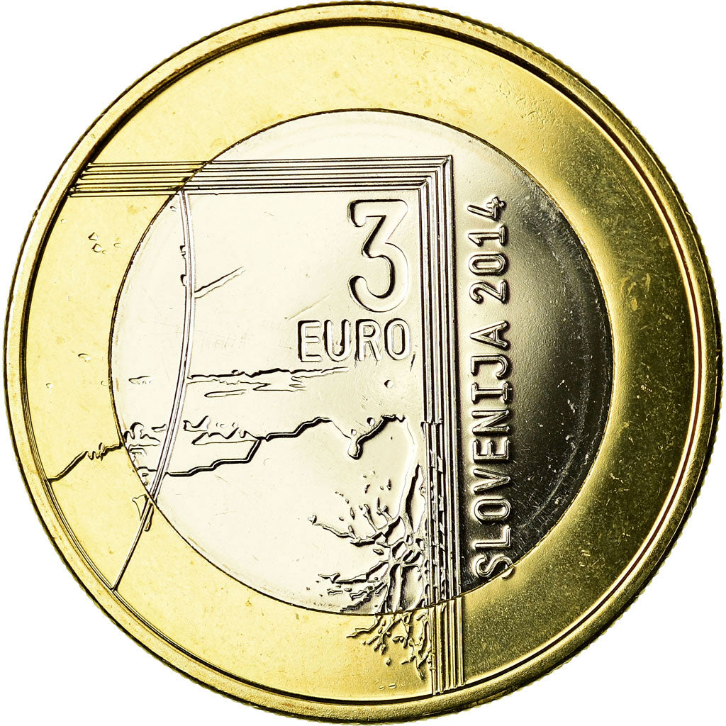 Slovenia, 3 Euro, Janez Puhar, 2014, MS(63), Bi-Metallic