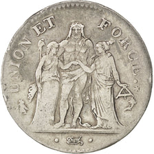 FRANCE, 5 Francs, 1793, Paris, KM #639.1, VF(20-25), Silver, Gadoury #563, 24.60