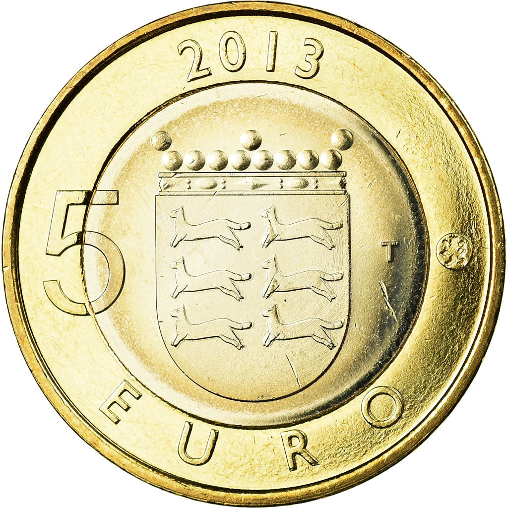 Finland, 5 Euro, Maison traditionnelle d'Ostrobotnie, 2013, MS(63), Bi-Metallic