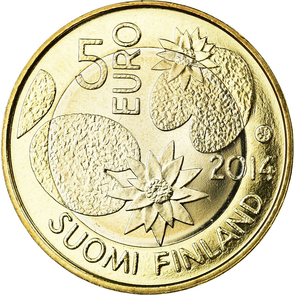Finland, 5 Euro, Les eaux du nord, 2014, MS(63), Bi-Metallic, KM:206
