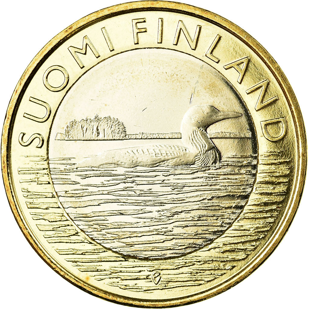 Finland, 5 Euro, Le Plongeon huard en Savonie, 2014, UNC-, Bi-Metallic, KM:208