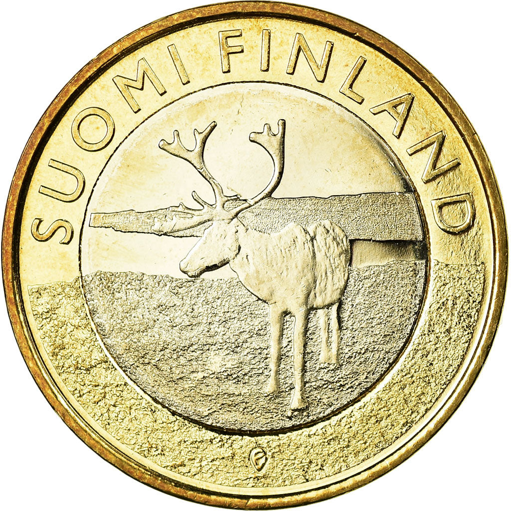 Finlande, 5 Euro, Le renne en Laponie, 2015, SPL, Bi-Metallic, KM:224