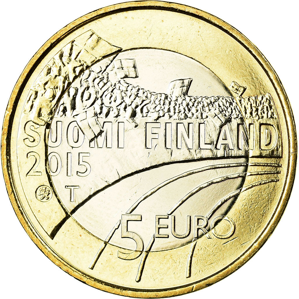 Finland, 5 Euro, Le volley-ball, 2015, MS(63), Bi-Metallic, KM:234