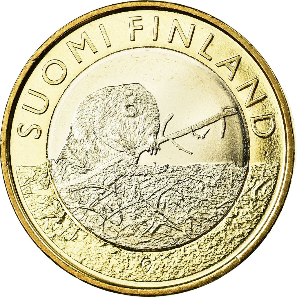 Finland, 5 Euro, Le castor en Satkunta, 2015, MS(63), Bi-Metallic, KM:240