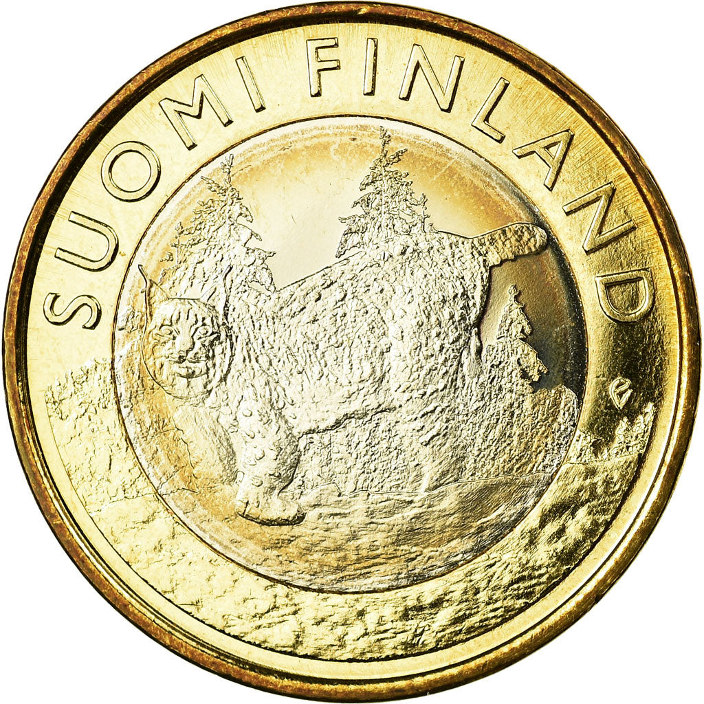 Finland, 5 Euro, Le lynx boréal en Häme, 2015, MS(63), Bi-Metallic, KM:241