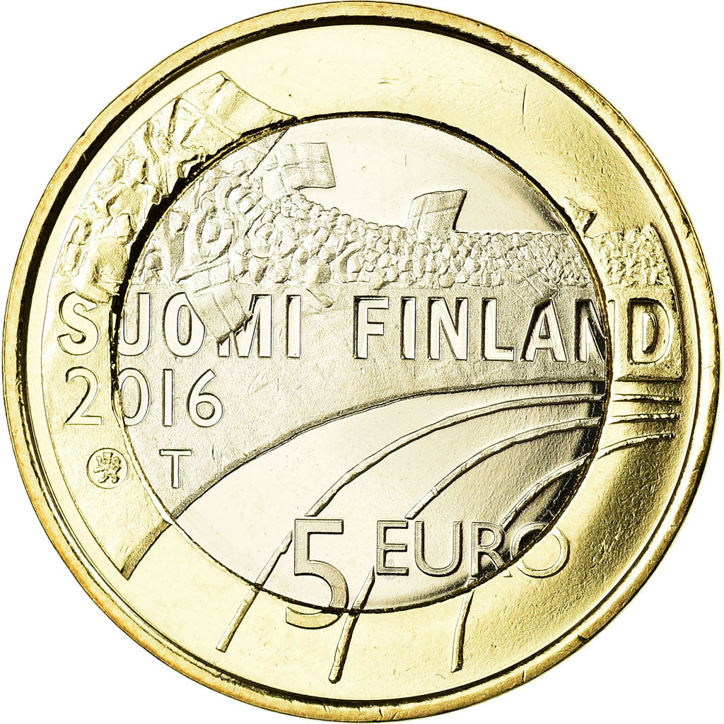 Finland, 5 Euro, Le hockey sur glace, 2016, MS(63), Bi-Metallic, KM:243