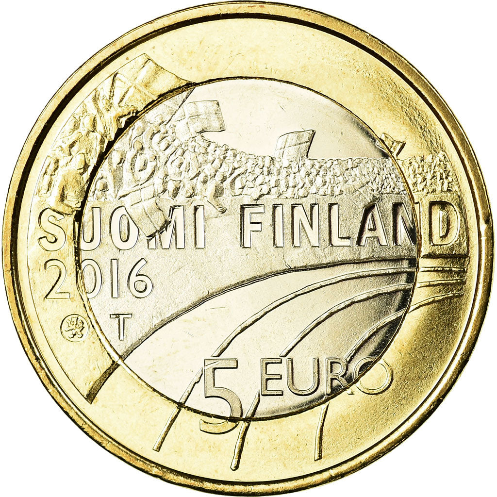 Finland, 5 Euro, Le ski de fond, 2016, MS(63), Bi-Metallic, KM:244