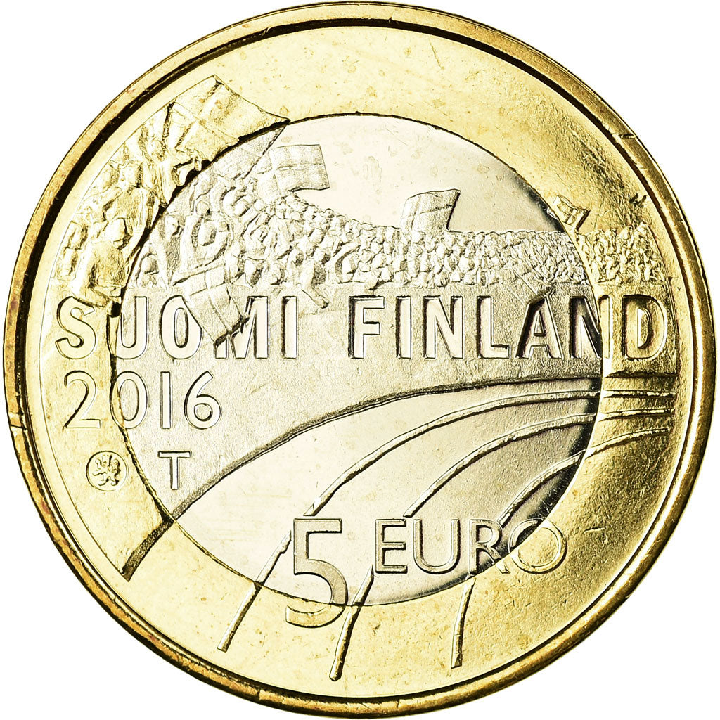 Finlande, 5 Euro, Le ski de fond, 2016, SPL, Bi-Metallic, KM:244