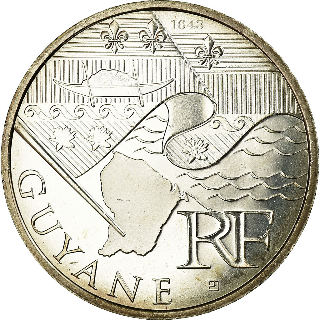 France, 10 Euro, Guyane, 2010, MS(63), Silver, KM:1654