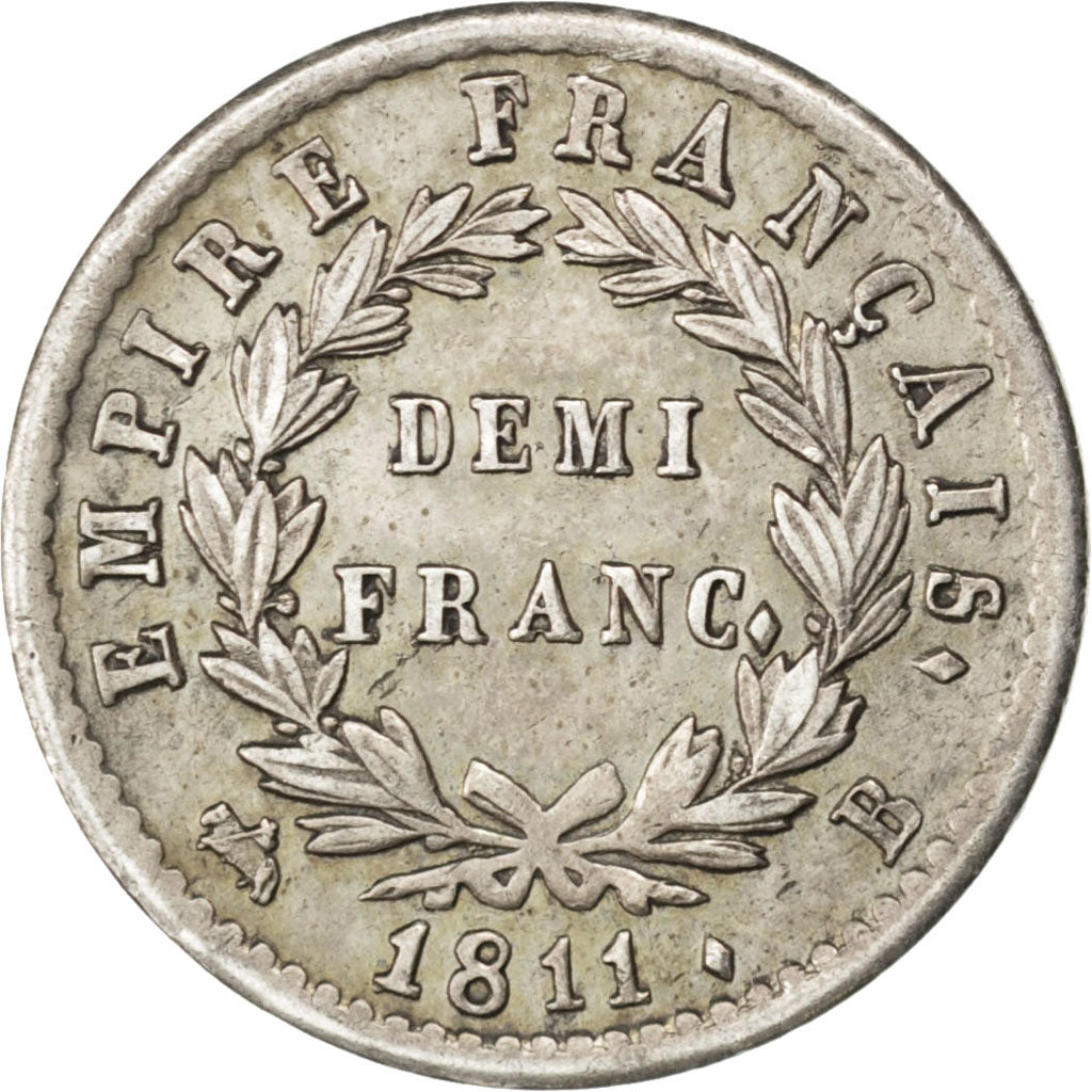 FRANCE, Demi Franc, 1811, Rouen, KM #691.2, AU(50-53), Silver, Gadoury #399,...