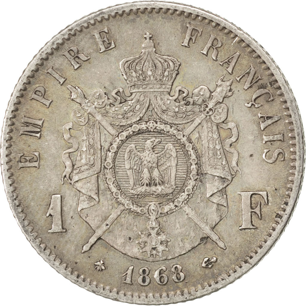FRANCE, Napoléon III, Franc, 1868, Paris, KM #806.1, EF(40-45), Silver, Gadoury
