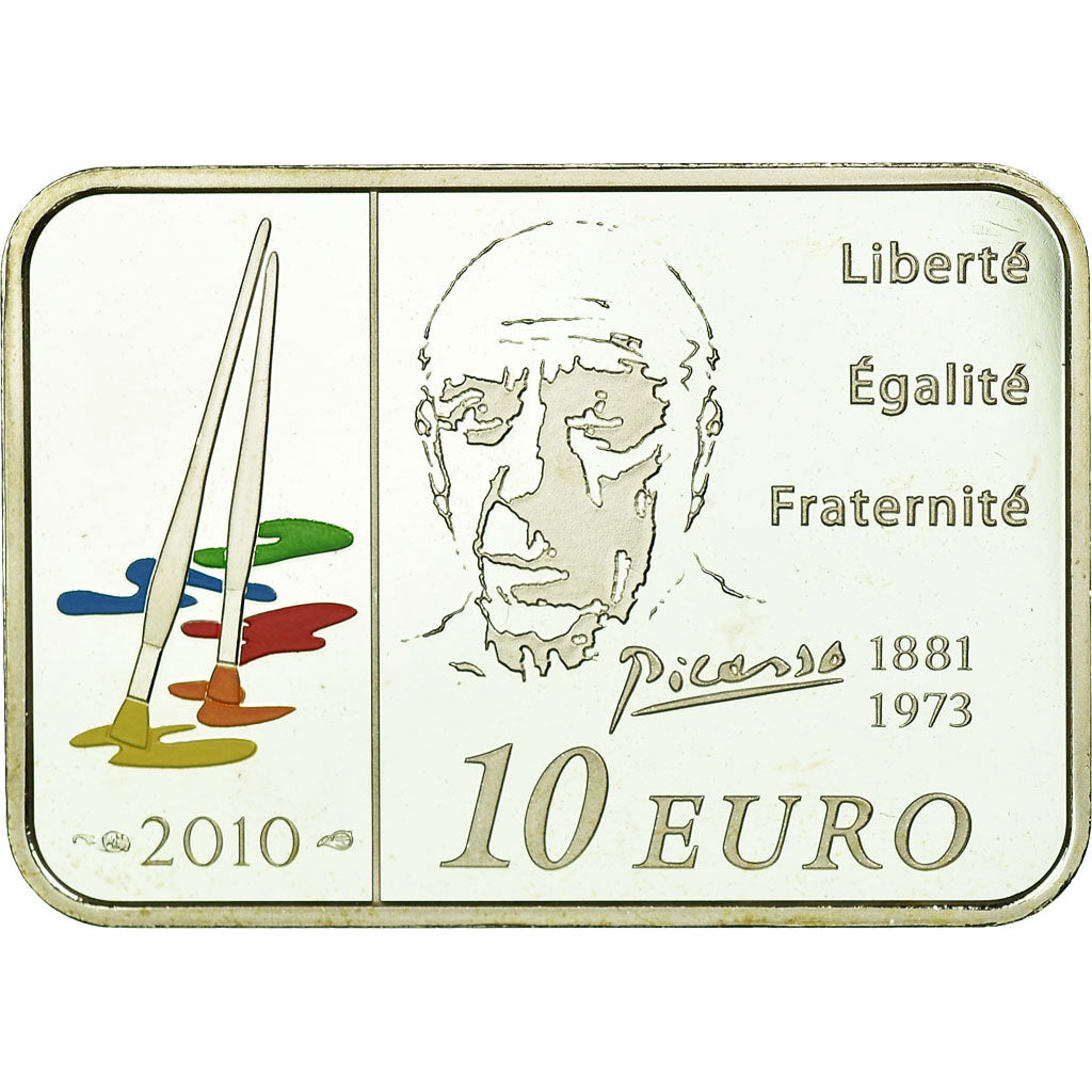France, 10 Euro, Pablo Picasso, 2010, BE, MS(65-70), Silver, KM:1713