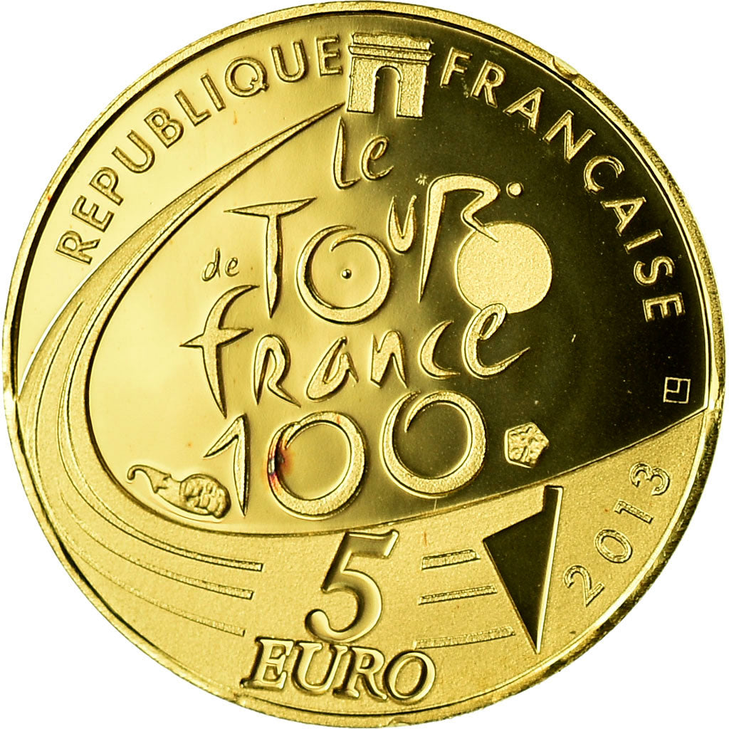 France, 5 Euros, Tour de France, 2013, BE, MS(65-70), Gold, Gadoury:EU 615