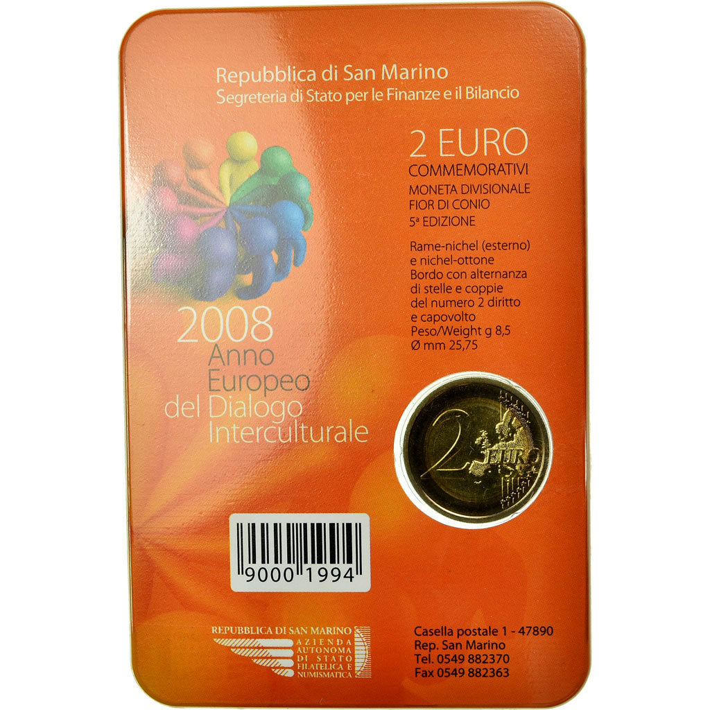 SAN MARINO, 2 Euro, 2008, Rome, KM 487, MS(65-70), Bi-Metallic