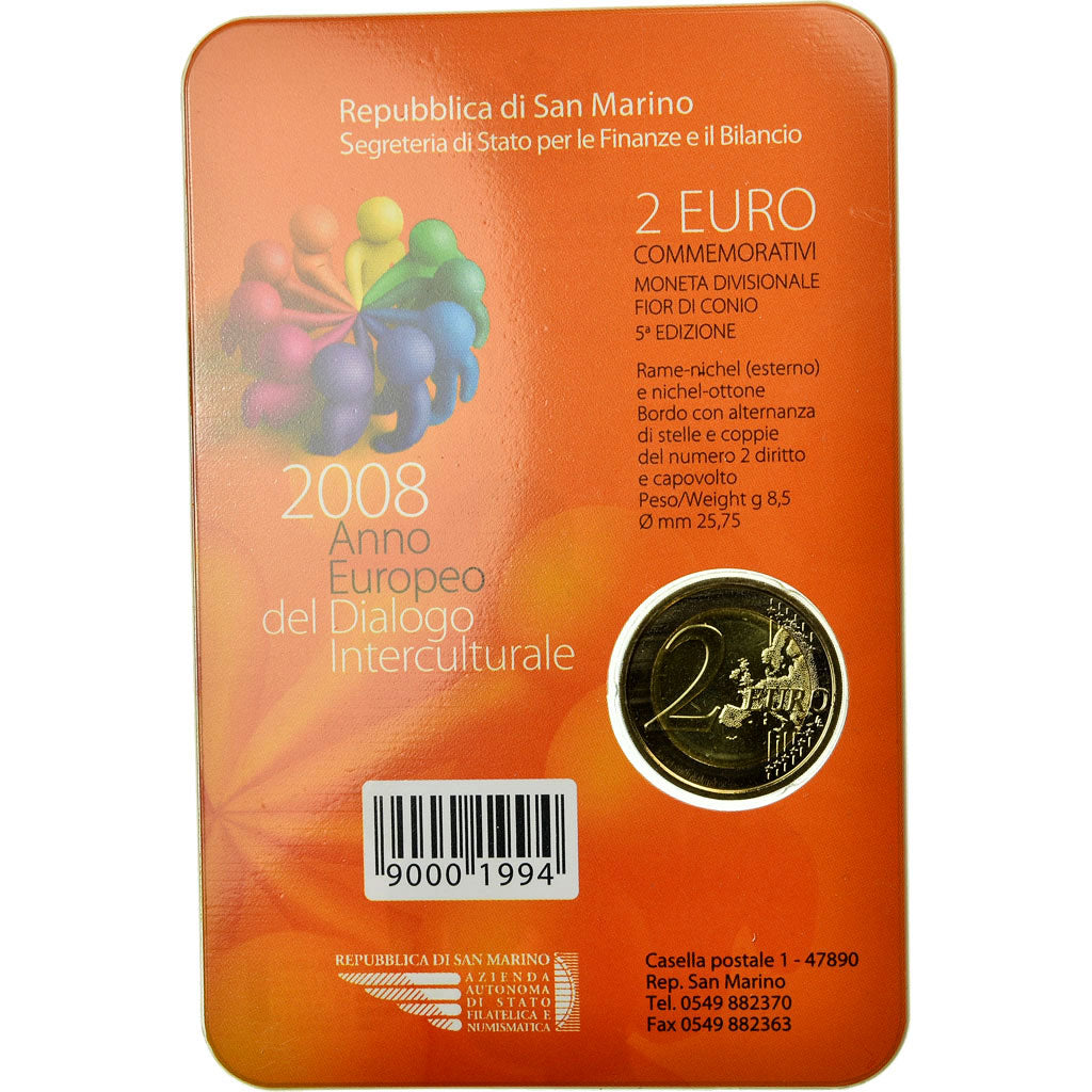 San Marino, 2 Euro, 2008, MS(65-70), Bi-Metallic, KM:487