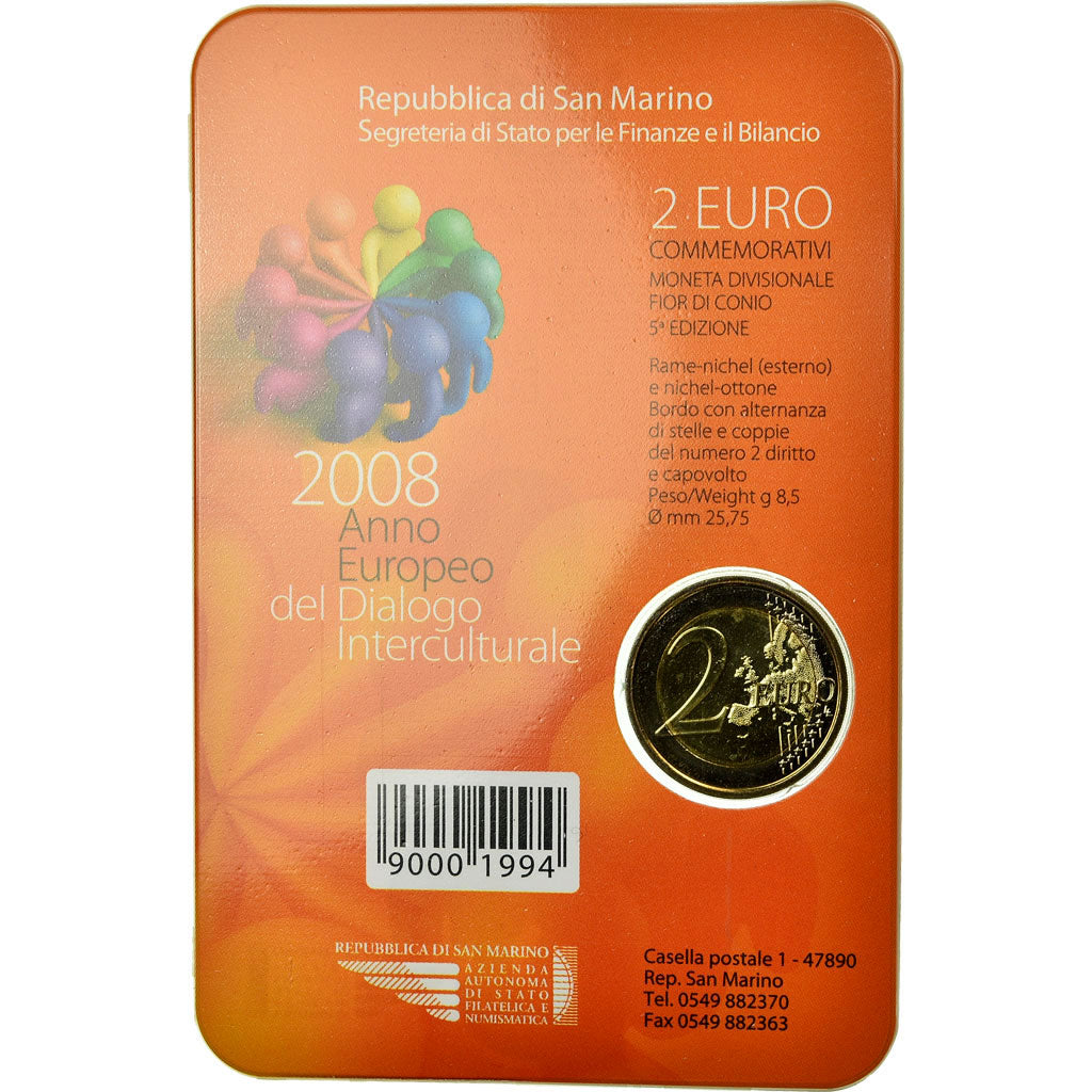 San Marino, 2 Euro, 2008, MS(65-70), Bi-Metallic, KM:487