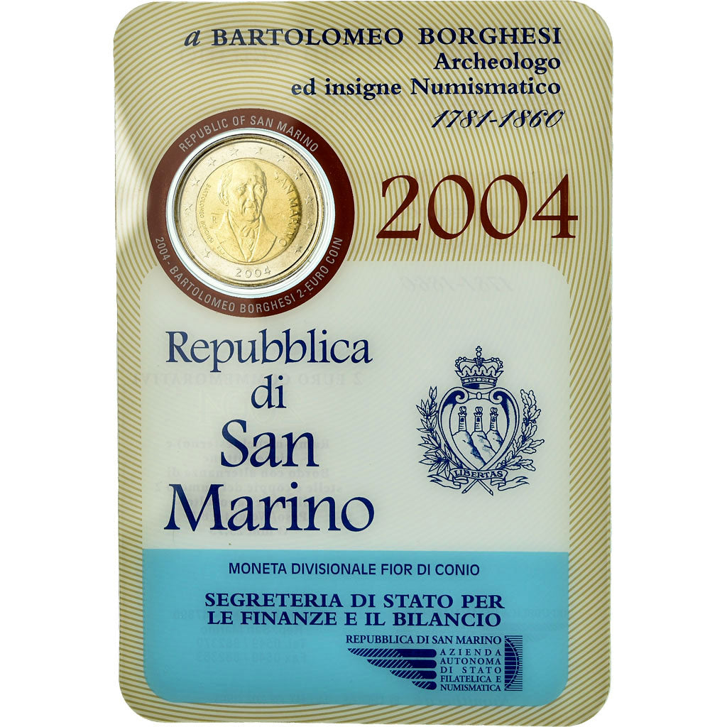 San Marino, 2 Euro, Bartolomeo Borghesi, 2004, MS(65-70), Bi-Metallic, KM:467