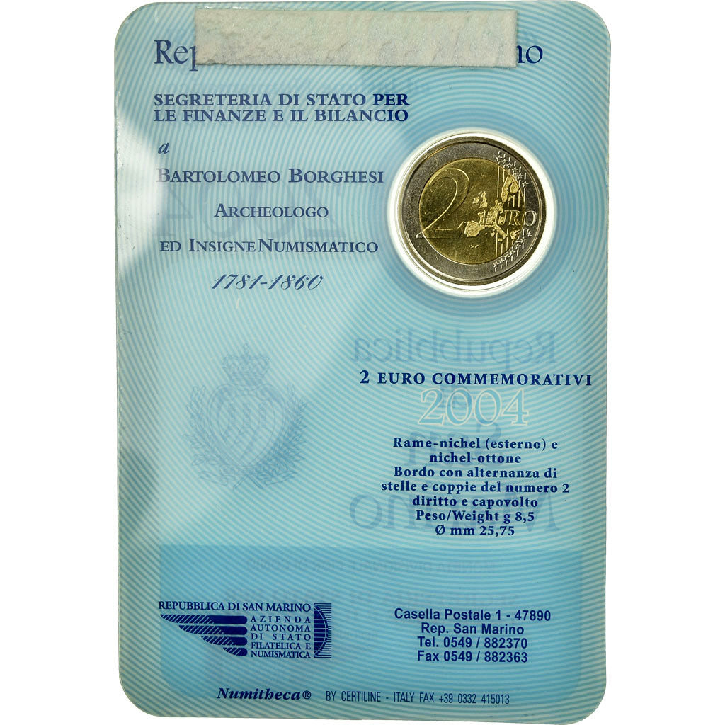 San Marino, 2 Euro, Bartolomeo Borghesi, 2004, MS(65-70), Bi-Metallic, KM:467