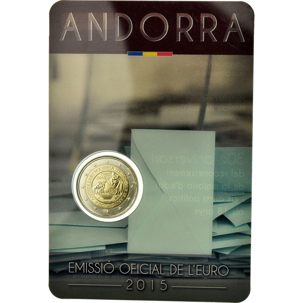 Andorra, 2 Euro, Majorité à 18 ans, 2015, MS(65-70), Bi-Metallic