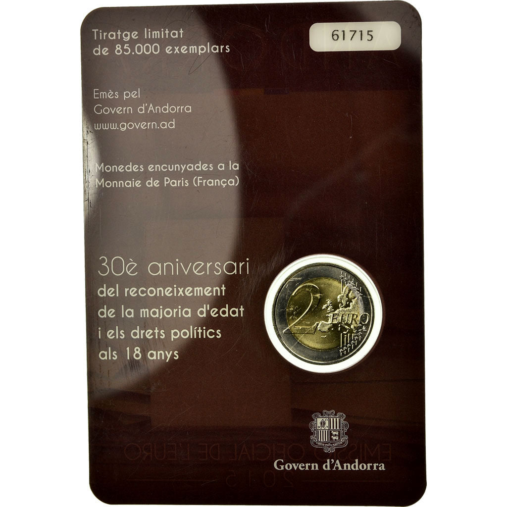 Andorra, 2 Euro, Majorité à 18 ans, 2015, MS(65-70), Bi-Metallic