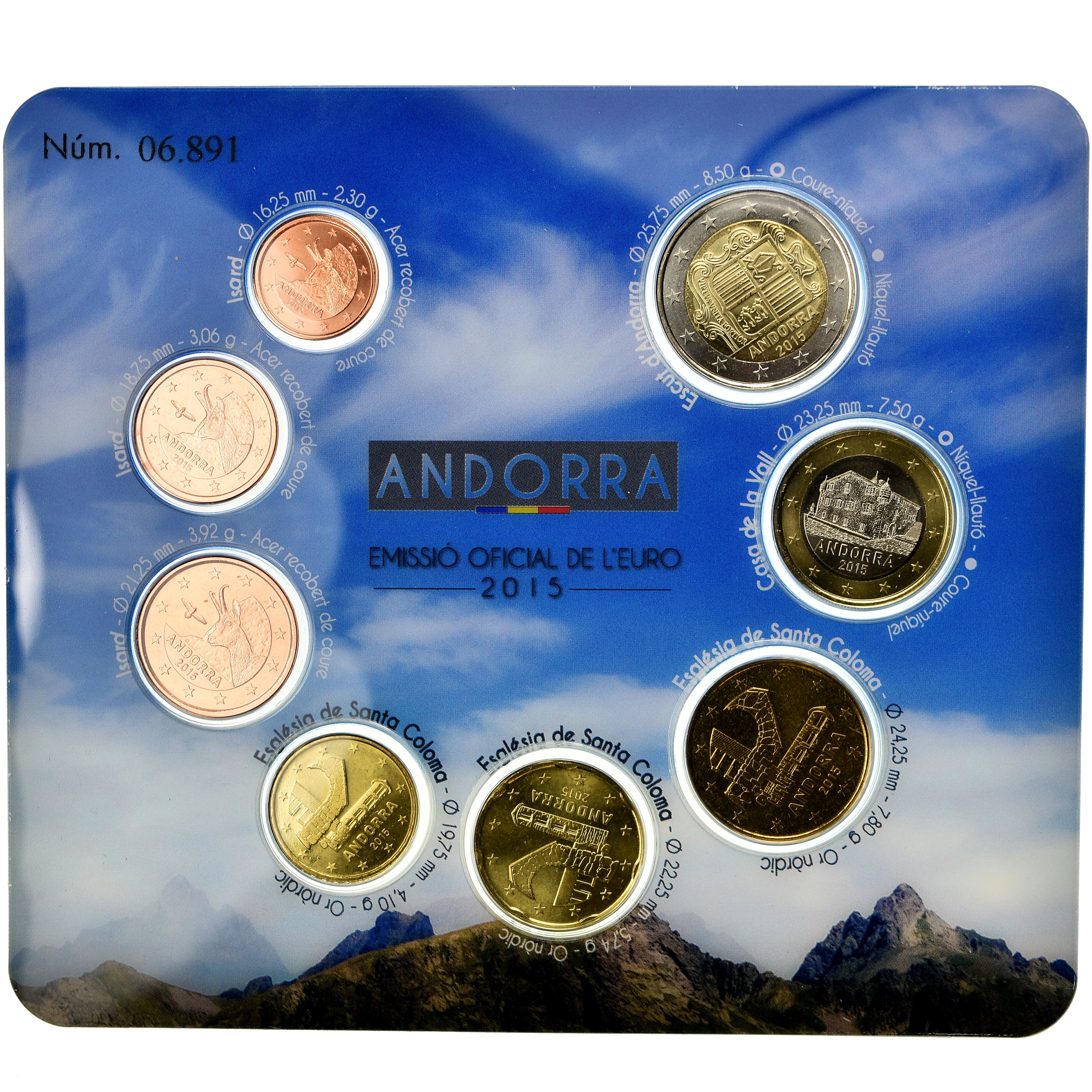 Andorra, 1 Cent to 2 Euro, 2015, FDC, (Sin composición)