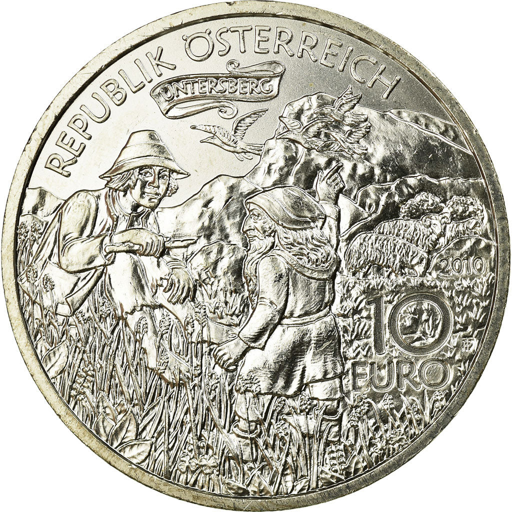 Áustria, 10 Euro, Charlemagne et le Undersberg, 2010, MS(65-70), Prata, KM:3186