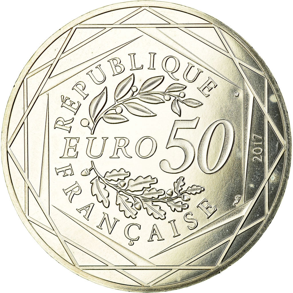 France, 50 Euro, Jean Paul Gaultier - Coq marinière, 2017, MS(65-70), Silver