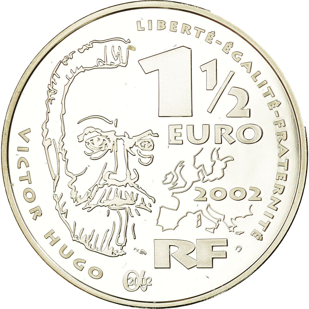 France, 1-1/2 Euro, Gavroche - Victor Hugo, 2002, BE, FDC, Argent, Gadoury:EU 1