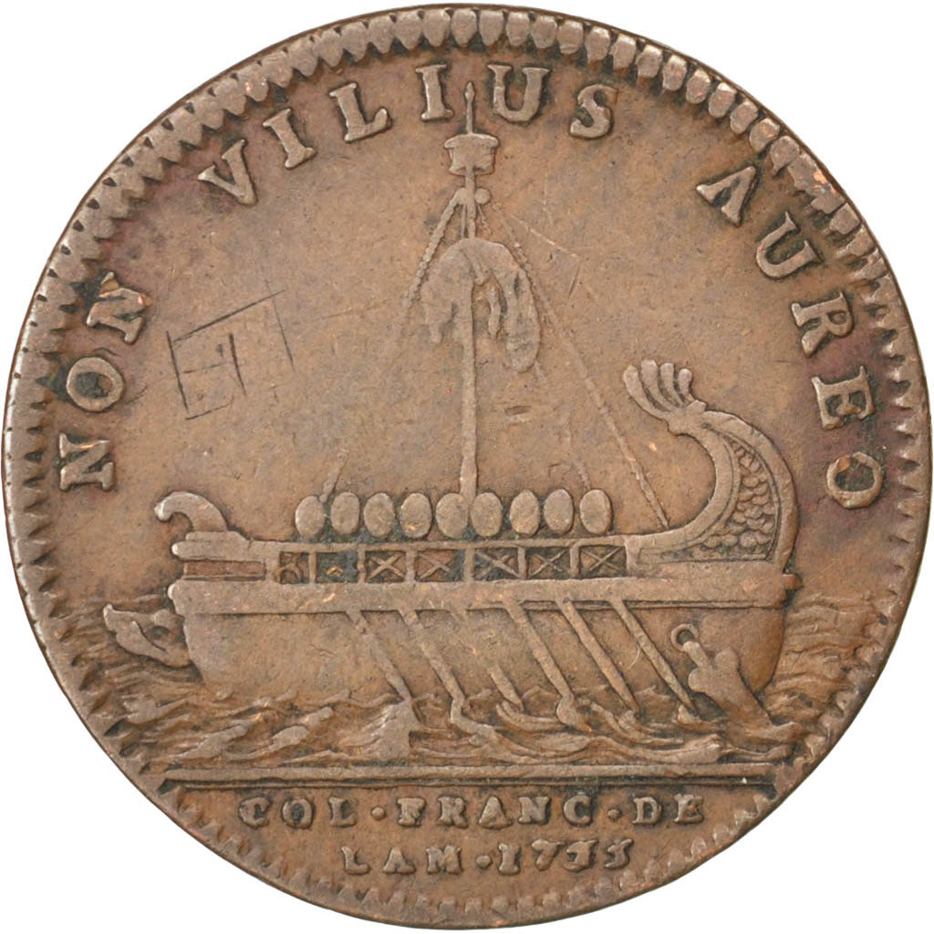 France, Royal, Token, 1755, VF(30-35), Copper, Feuardent #1572, 7.19