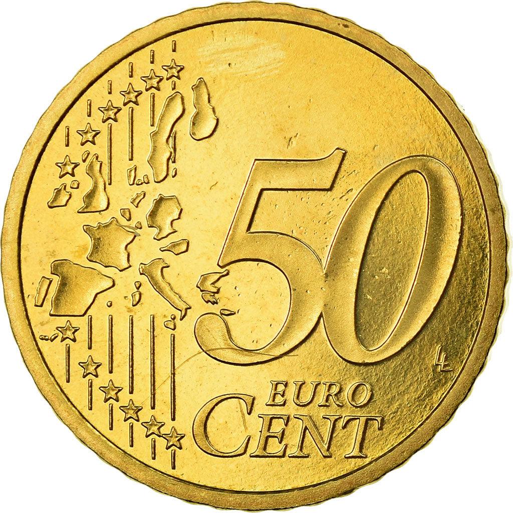 France, 50 Euro Cent, 2002, BE, MS(63), Brass, KM:1287