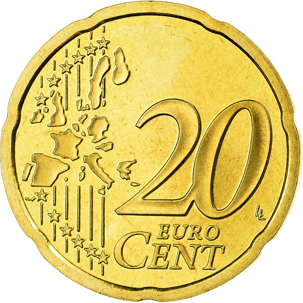 França, 20 Euro Cent, 2002, BE, MS(63), Latão, KM:1286
