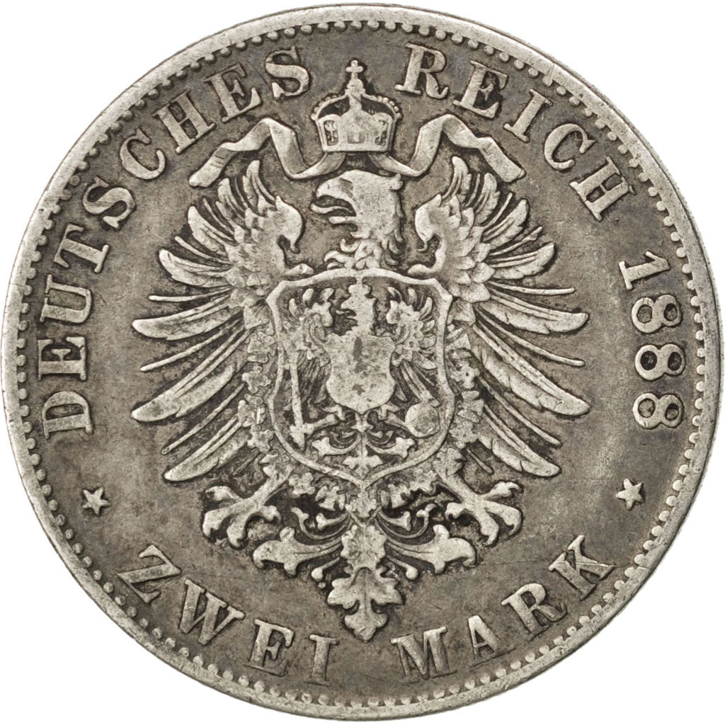 Germany, 2 Mark, 1888, Munich, KM #905, VF(30-35), Silver, 10.91