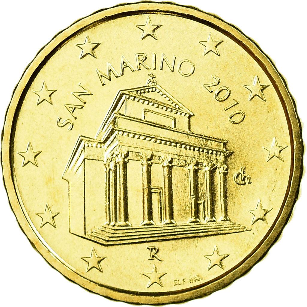 San Marino, 10 Euro Cent, 2010, MS(63), Brass, KM:482