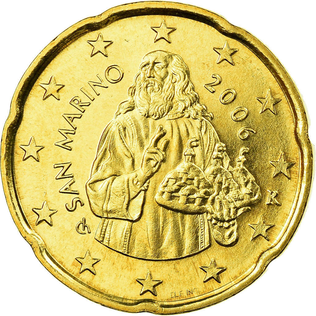 San Marino, 20 Euro Cent, 2006, MS(63), Brass, KM:444