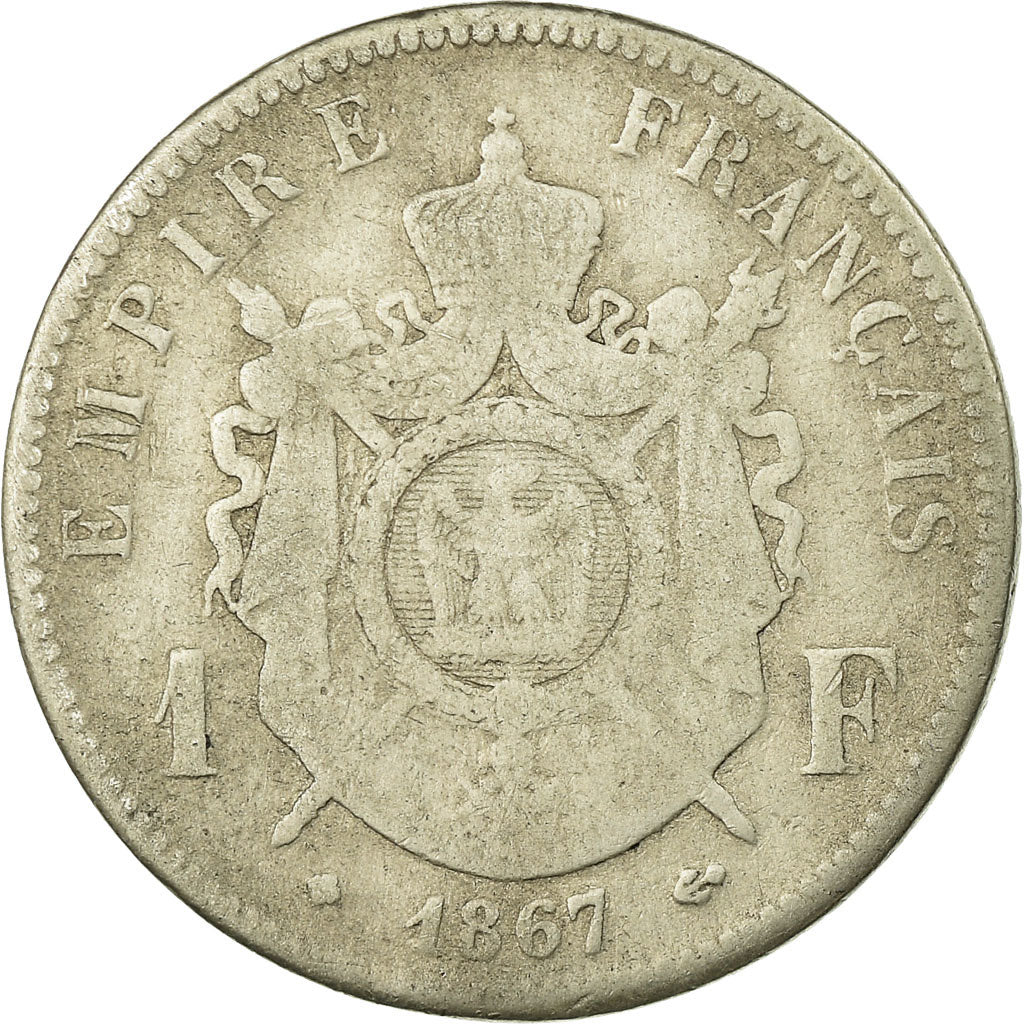 Moneta, Francia, Napoleon III, Napoléon III, Franc, 1867, Strasbourg, B+