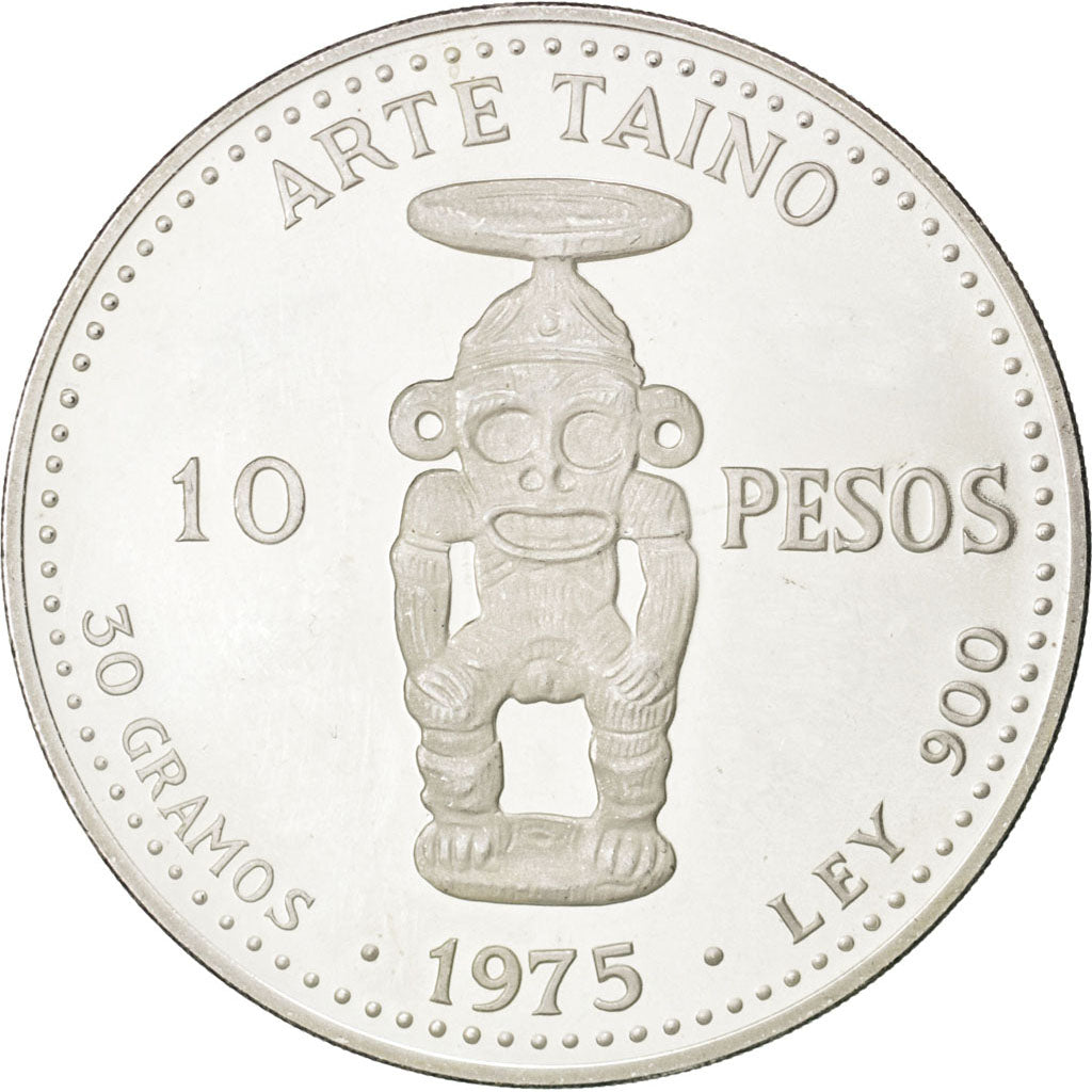 DOMINICAN REPUBLIC, 10 Pesos, 1975, KM #38, MS(63), Silver, 29.87