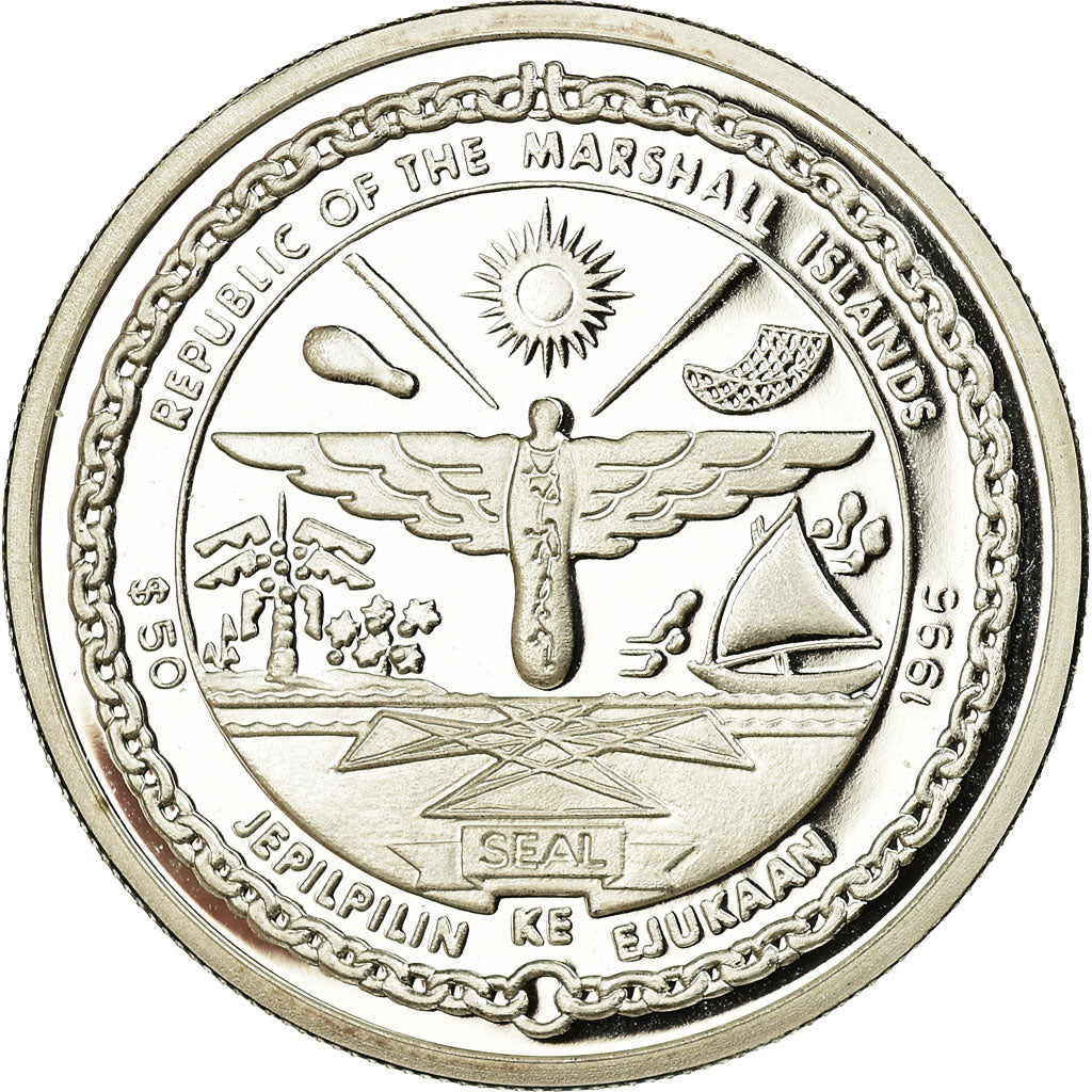 Moneda, Islas Marshall, 50 Dollars, 1996, Roger Williams , Proof, SC, Plata