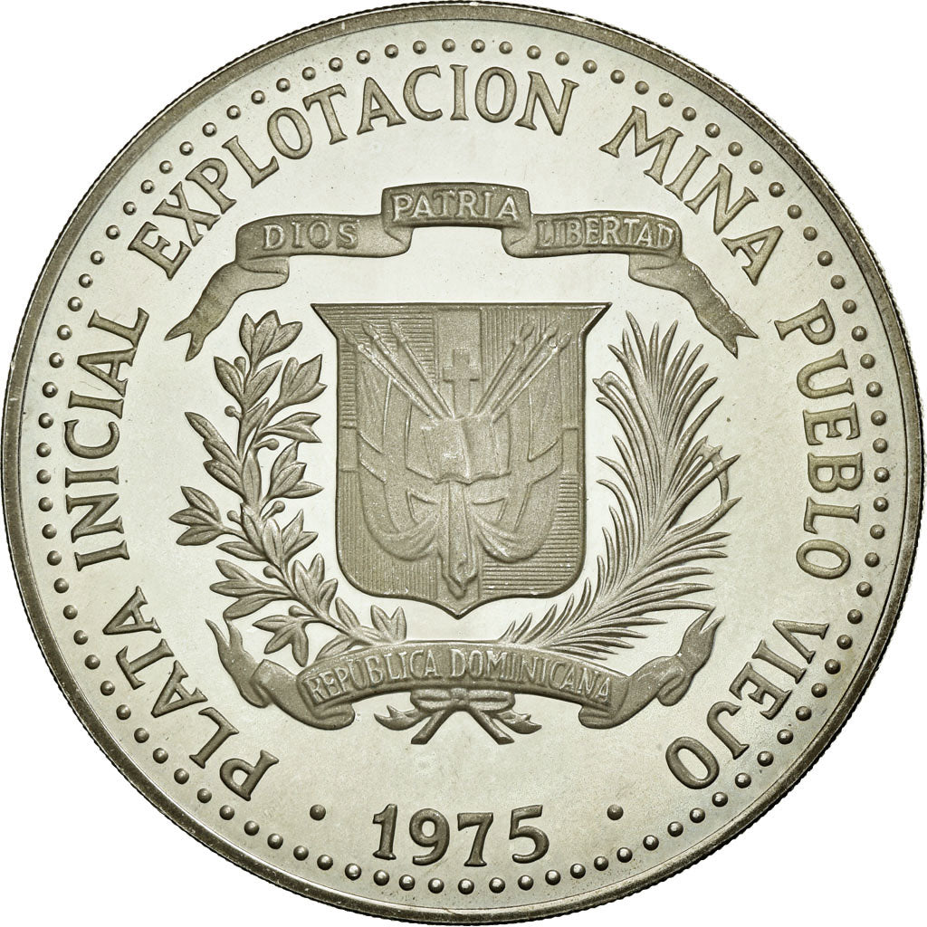 Coin, Dominican Republic, 10 Pesos, 1975, MS(63), Silver, KM:38
