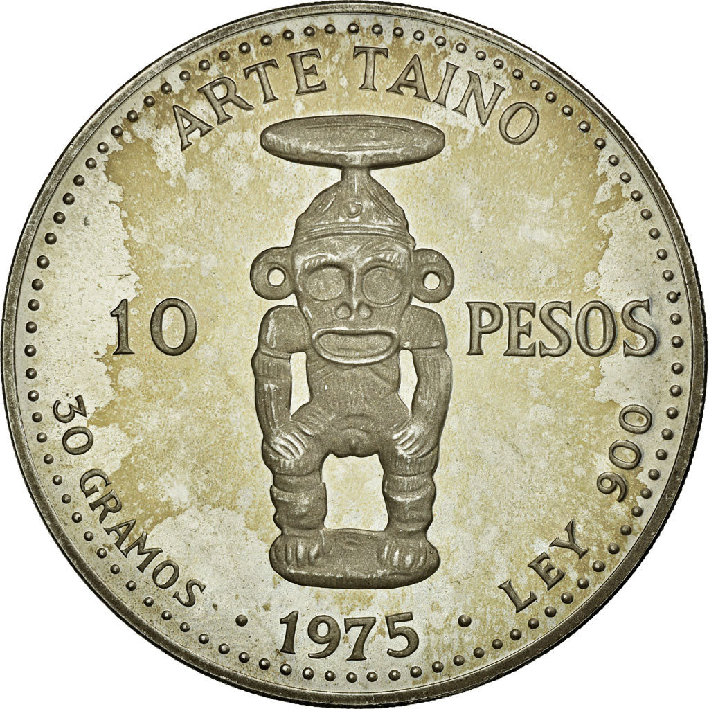 Coin, Dominican Republic, 10 Pesos, 1975, MS(63), Silver, KM:38