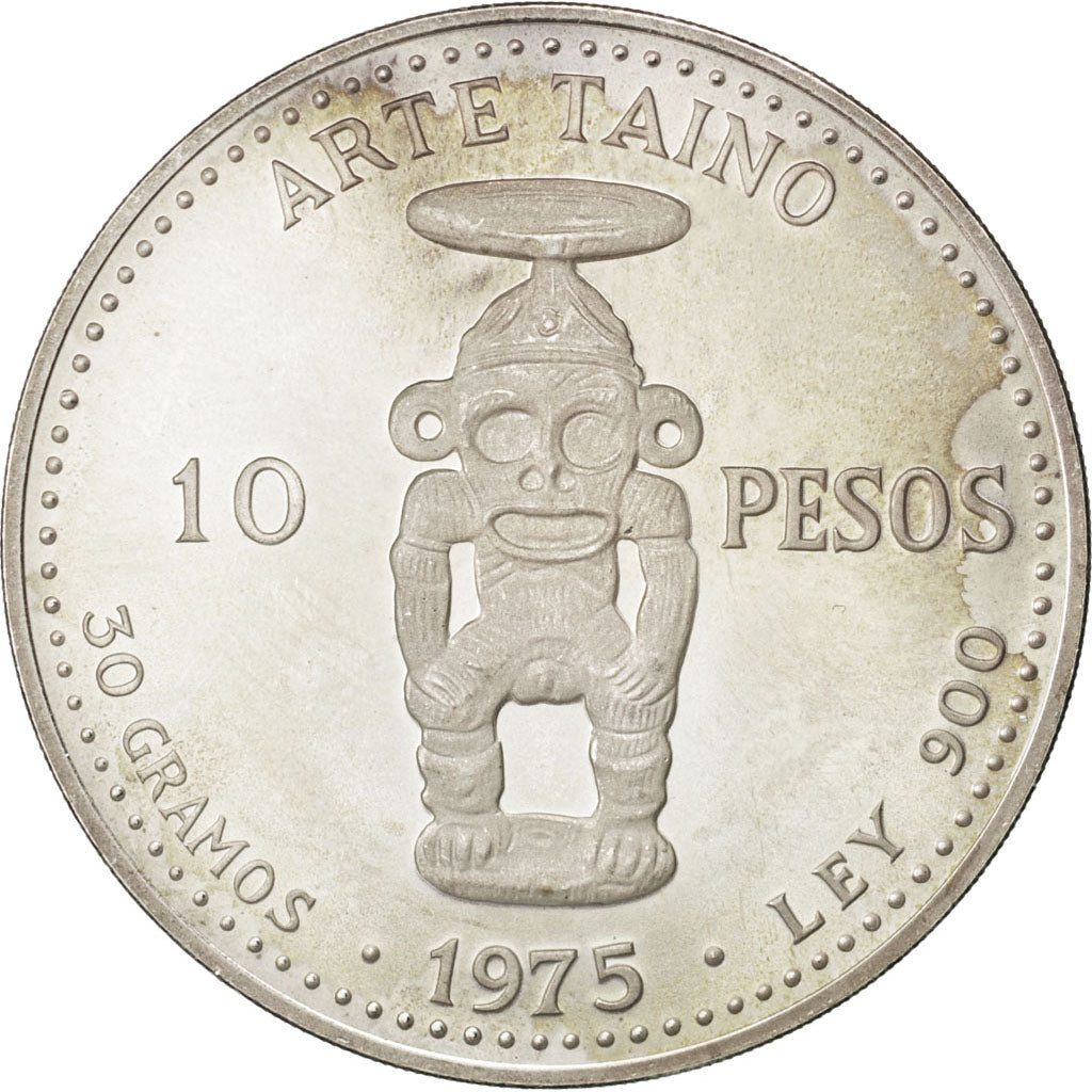 DOMINICAN REPUBLIC, 10 Pesos, 1975, KM #38, MS(63), Silver, 29.98
