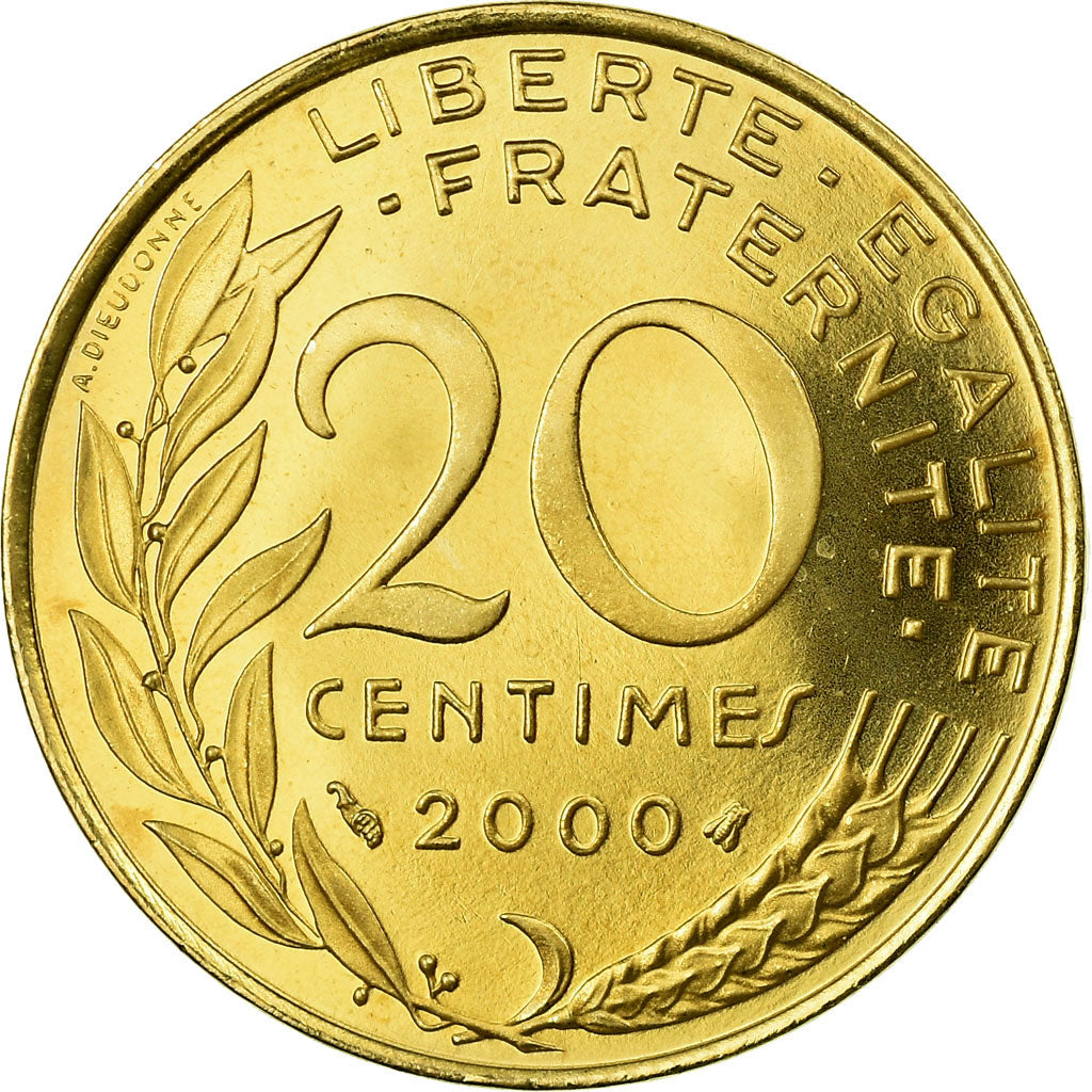 Munten, Frankrijk, Marianne, 20 Centimes, 2000, Paris, BE, FDC, Aluminum-Bronze