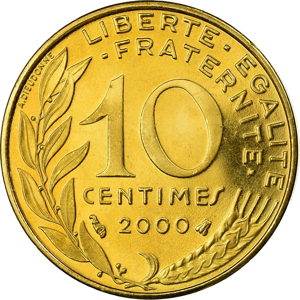 Munten, Frankrijk, Marianne, 10 Centimes, 2000, Paris, BE, FDC, Aluminum-Bronze