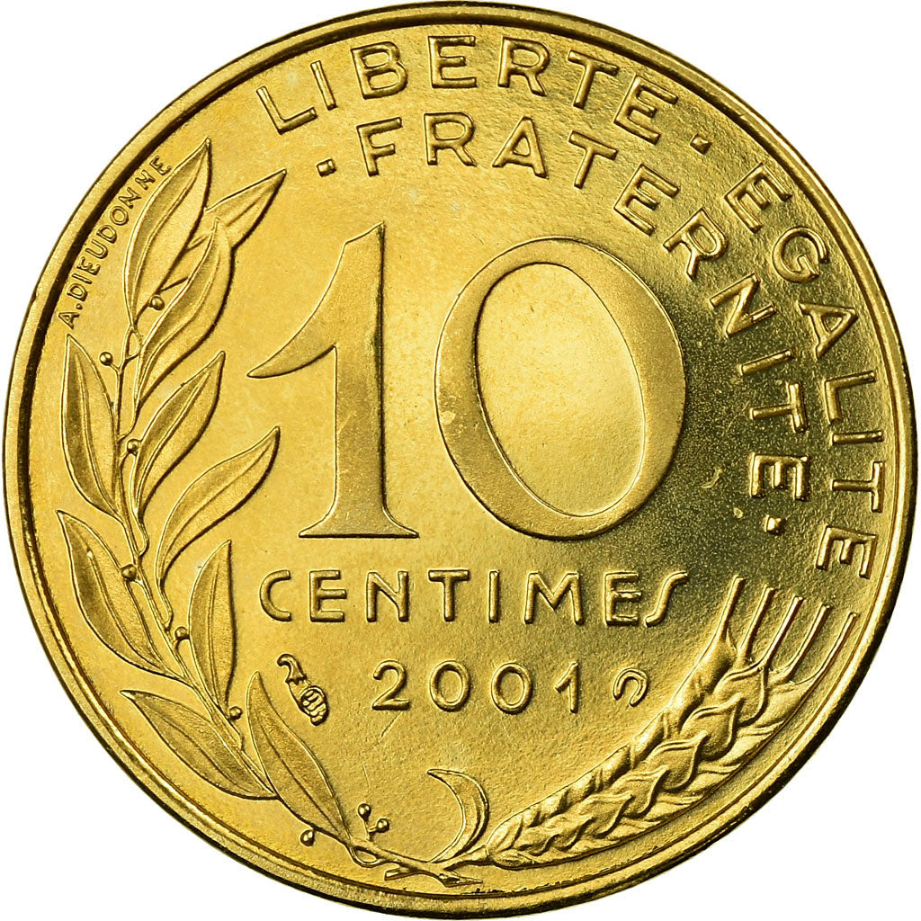Munten, Frankrijk, Marianne, 10 Centimes, 2001, Paris, BE, FDC, Aluminum-Bronze