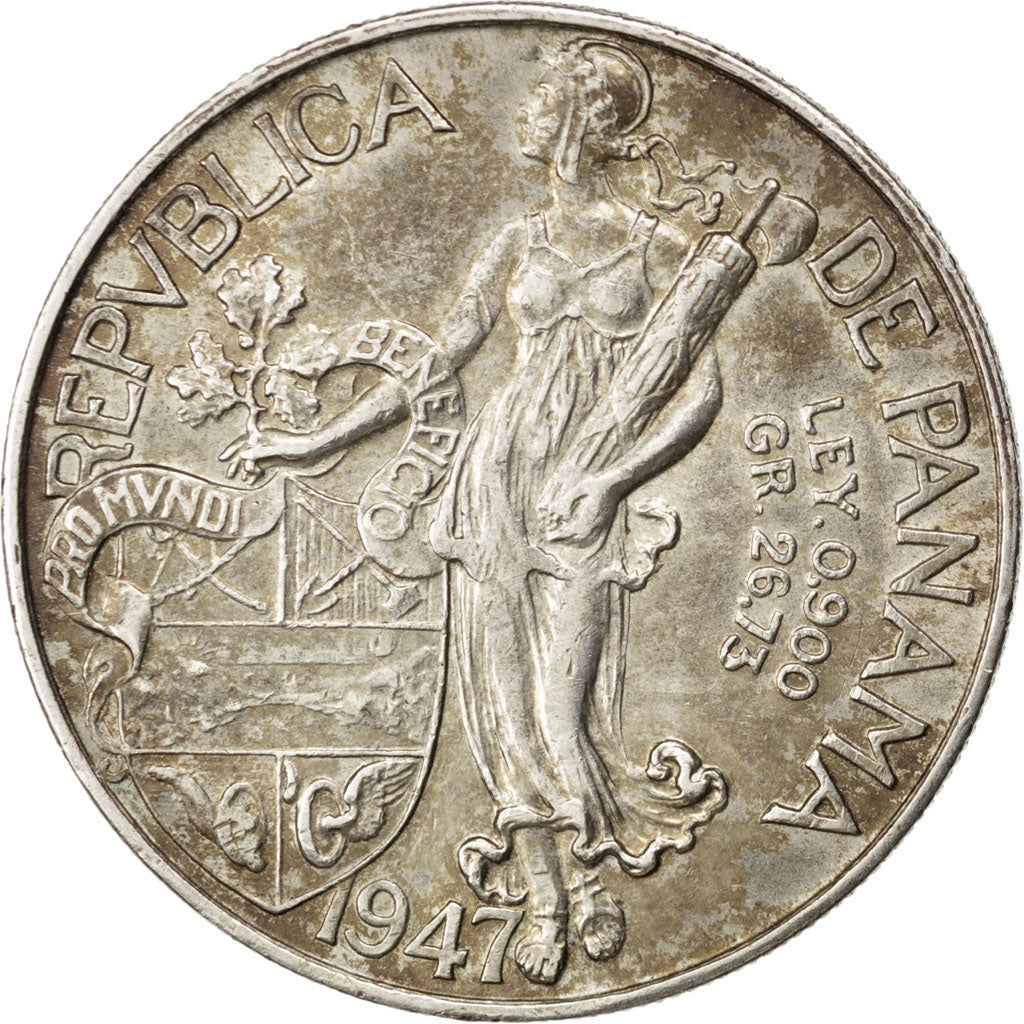 PANAMA, Balboa, 1947, KM #13, EF(40-45), Silver, 38.1, 26.78