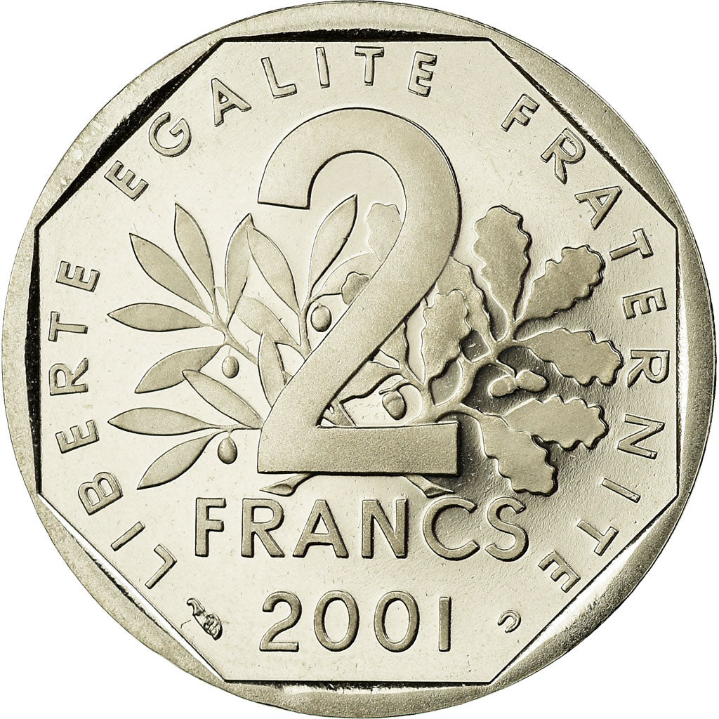 Moneda, Francia, Semeuse, 2 Francs, 2001, Paris, BE, FDC, Níquel, KM:942.2