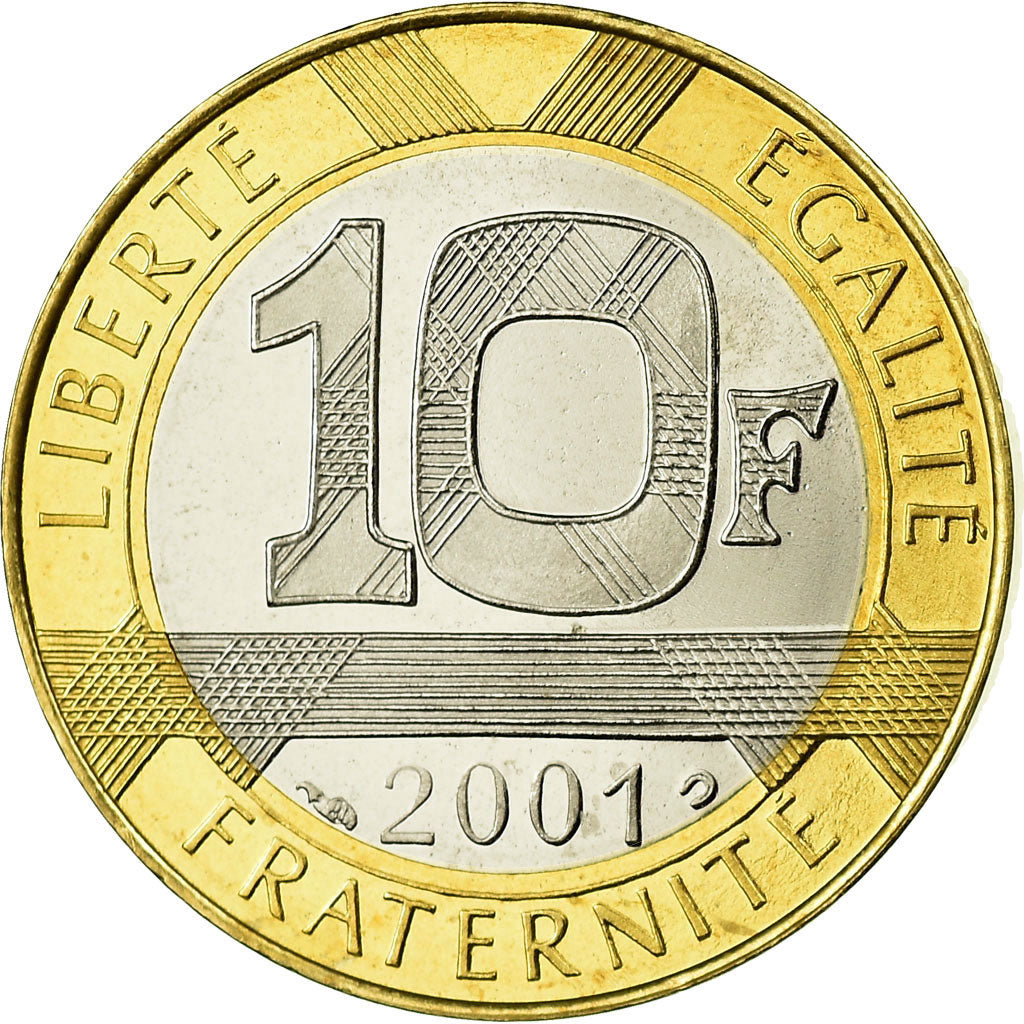 Moeda, França, Génie, 10 Francs, 2001, Paris, BE, MS(65-70), Alumínio-Bronze