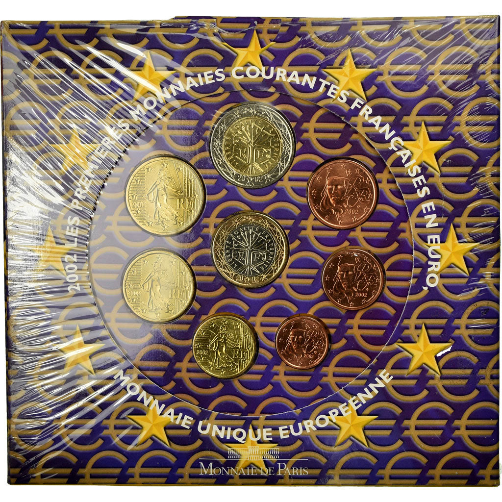France, 1 Cent to 2 Euro, 2002, MS(65-70)
