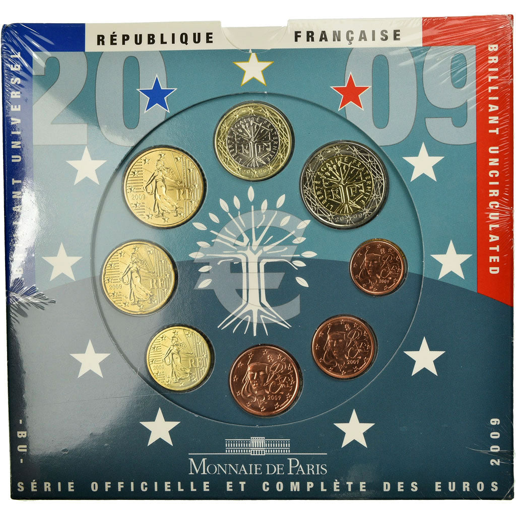 Francia, 1 Cent to 2 Euro, 2009, FDC, (Senza composizione)